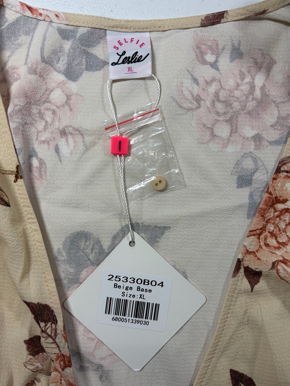 NWT Cream Beige Floral Wrap Dress with Pink Roses (XL) - Picture 3 of 6
